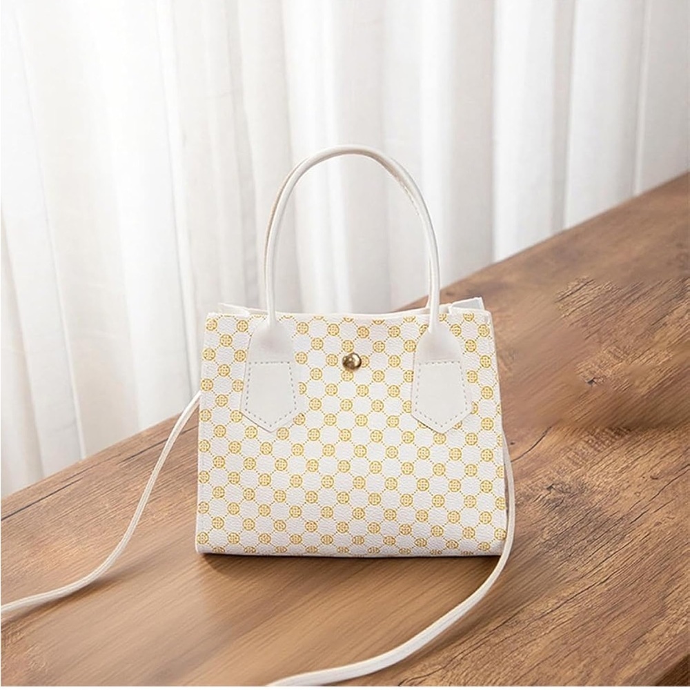 Geometric Pattern Crossbody Bag White Yellow Small Women